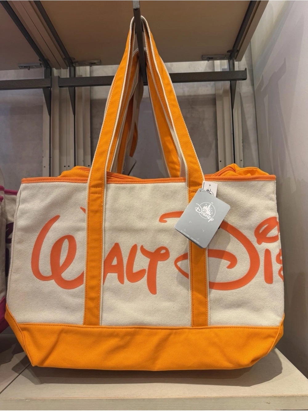 Disney Park 2026 WDW Logo Mania Park Hopper Large Canvas Zipper Orange Tote Bag